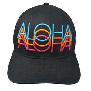 Aloha Snapback Hat Black One Size Adjustable Embroidered Double Portion